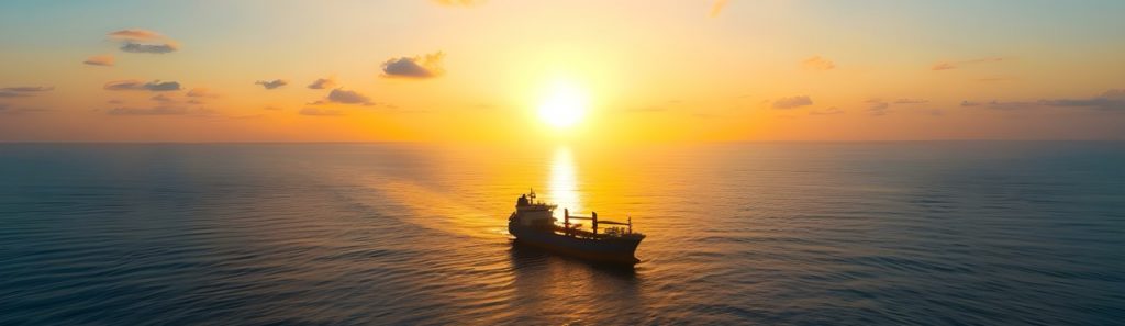 Cargo ship sailing at sunset, symbolizing economic growth and global trade